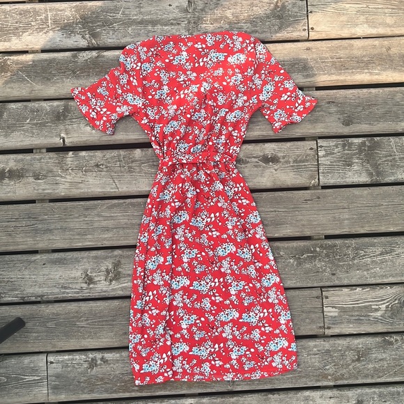 Bright Red Floral-print Summer Dress - Picture 6 of 6